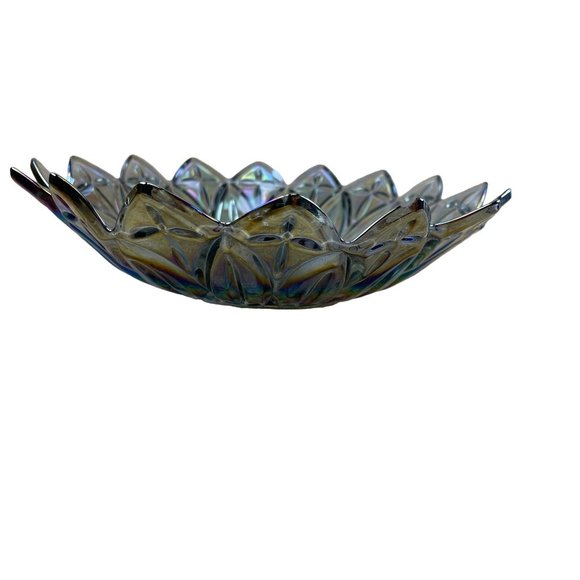 Vintage Federal Glass Smoke Iridescent Carnival Glass Serving Bowl Petals 10" - Picture 2 of 10